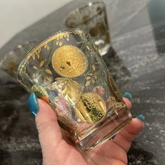 3-Vtg Culver MCM 22K Gold Coins & Ivy Lowball Whiskey Barware Glasses 4″