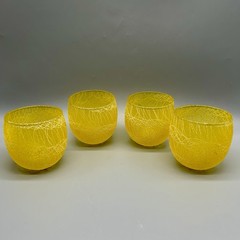 Set Of 4 Sunshine Yellow Spaghetti String Roly Poly Glasses