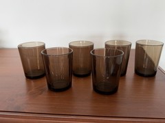 Set Of 6 VTG 1960s-1970s Vereco Tempered Brown Smoke Glasses 3″H 2.5″D France