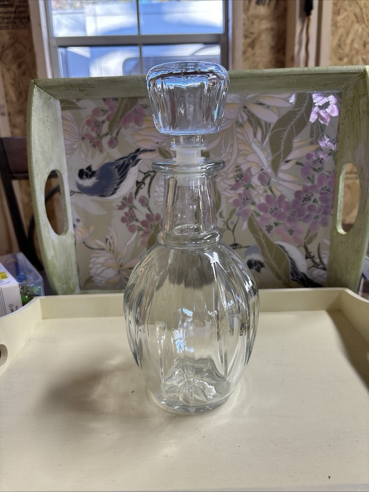 Large Glass Decanter With Stopper 10”