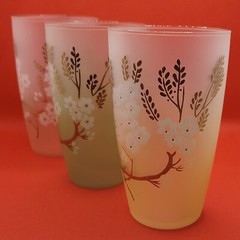Vintage 1960s Set of 6 Libby Dogwood Frosted Glasses Painted Tumblers 5.5″ Tall