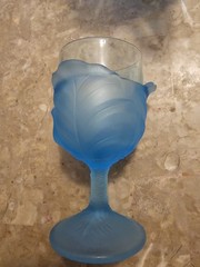 Vintage 1960s LG Wright Blue Satin Glass Cabbage Leaf Water Goblet – Mint