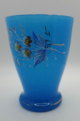 Antique French Blue Opaline Enameled Glass Tumbler