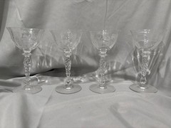 Set of 4 Tiffin-Franciscan Persian Pheasant Etched Cordial Glasses, Optic stem