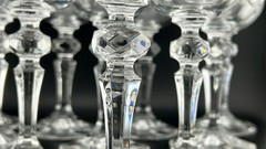 Set 10 Czech Bohemian Cut Crystal Hock Wine Glasses Faceted Stem 6¾″ 1980s VTG
