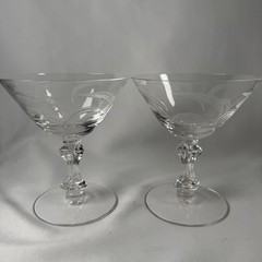 Vintage Pressed Glass Stemware Etched Swirl Sherbet Dessert Sculptural Stem 4.5”