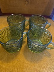 Vintage Anchor Hocking Sereno Cups w/Handle, Avocado Green, Mugs Set of 4
