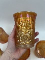 Vintage MCM Carnival Glass Lustre Rose Imperial Marigold Water Set 5 Tumblers