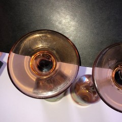 Lot of 2 Chalice 9inch FISKE [US b 1949] Dichroic Iridescent Floriform Art Glass