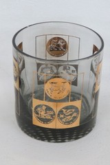 Coins of the World Lowball Bar Glass Set 6pc Black with 22k Gold Design 4920B