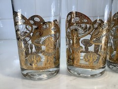6- CULVER MUSHROOM GLASSES Vintage 22K Gold Highball Tumblers Set