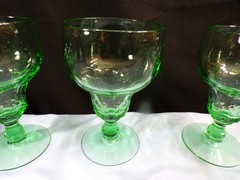 Set of 6 Fenton Green Glass Georgian Water Goblets