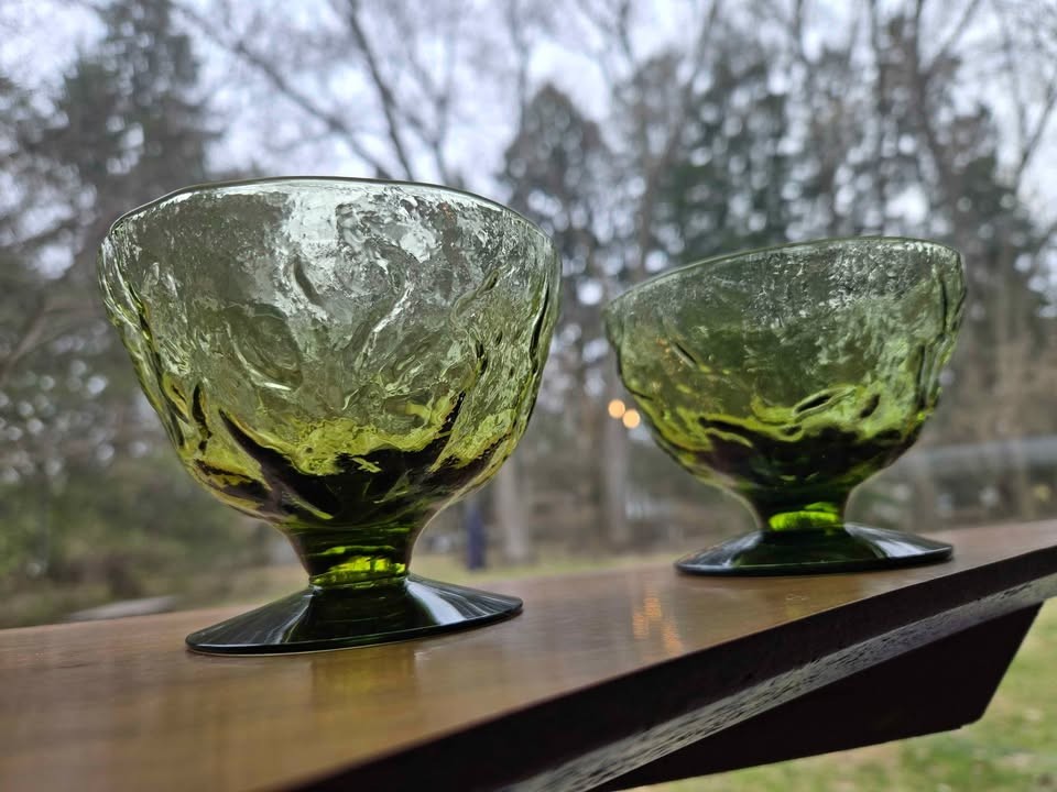 Vintage Morgantown Crinkle Olive Green Champagne Coupe Glasses – Set of 6 – MCM