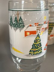 3 Vintage Christmas Sango SILENT NIGHT Glasses Glassware Tumbler Holiday 5″ MCM
