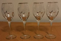 Lot Of 4 Vintage Romanian Crystal Wine Glasses,etched Roses W/Gold Accent