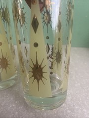 Vintage Fred Press Atomic Starburst 8 Glasses Pastel Mid Century Modern🤩 Signed