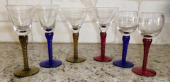 Twisted Stem Cordial Glasses Various Colors & Sizes Set Of 6 NEW