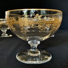 ANTIQUE GOLD ENCRUSTED OPTIC COUPE GLASS DESSERT BOWL (6) C.1910