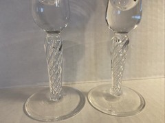 Georgian Style Multi Spiral Air Twist Stem Cordial Glasses 2 Antique Hand Blown