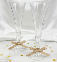 2 Vintage Crystal Trumpet Champagne Flutes Teardrop Stem – Wedding Toast Glasses