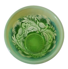 VTG Mosser Glass Tumbler Green Thistle Opalescence Rim Tumbler 4″ Tall