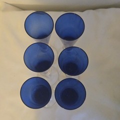 6 UNION STREET ASTA Cobalt Blue Champaign Flutes Hand Blown Art Glass GUY CORRIE