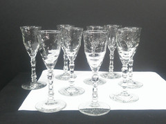 Libbey Rock Sharpe Crystal, # 3005, Cordials, Qty 9, USA, c1960’s, ExCd, MCM