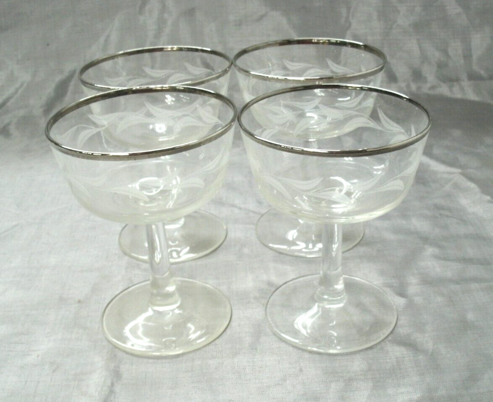 Vtg Nasco Durand PARIS NIGHT Set of 4~4-1/2″ Champagne Tall Sherbet France EC 1