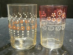 (2) Antique Hand Blown & Painted Floral Glass Tumbler Excellent Condition