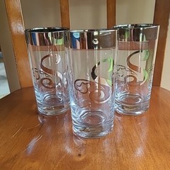 LOT 10 Band Platinum Highball Tumbler Glass Monogram Letter S Dorothy Thorpe
