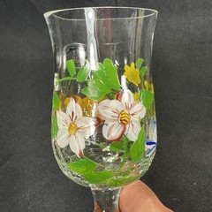 4 Cracpkle Glass Hand Painted Wine Water Goblets Home Essentials Flowers ~8” New