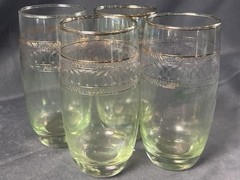 Vintage Mid Century Stretched Glass Gold Rim Highball Tumblers Set of 4
