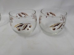 Set of 8 Vintage Roly Poly Barware Glasses Brown Gold Acorns Oak Leaves Pattern