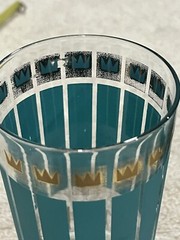 Retro Fred Press Signed Highball Glasses Green and Gold Vintage Used