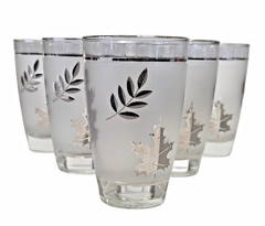 6 Vintage Libbey Silver Leaf Frosted Tumbler Glasses Mid Century 10 oz Barware