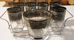 Vitreon Queens Lusterware Mid-Century Barware Glasses Ice Caddy Silver Ombre