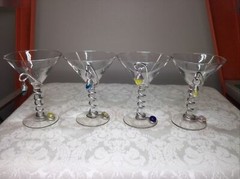 Vintage Original DARY REES martini glass Set (4) silver wire, multi-color beads