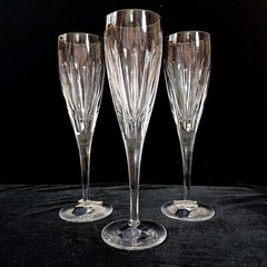 (3)HTF Stuart «WARWICK» England Cut Crystal Champagne Flutes 9-1/4″ Signed, NWT!
