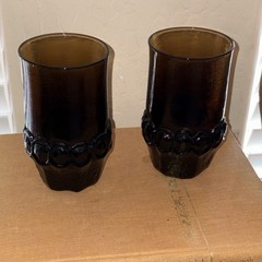 Vintage MCM Tiffin Glass Franciscan Madeira Smoke Brown Tumblers 2pc 5.75” Tall