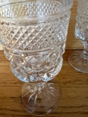 Anchor Hocking Wexford Diamond Point Cut Small Stemmed Drinking Goblet Glasses
