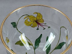 Theresienthal / Myers Neffe Hand Enameled Yellow Lily Flower & Gold Wine Glass A