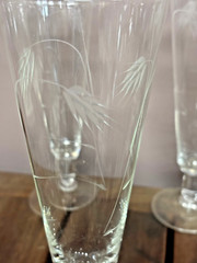 Vintage Crystal Glass Etched Wheat Pattern Champagne Flutes Set of 7 Mix Lot