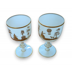 19th century A beautiful pair of antique French Gilt opaline glass cups/goblets