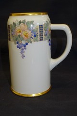 Lenox American Belleek Stein Mug -Pink Floral, Blue Berries, Gold Trim 7 1/8″