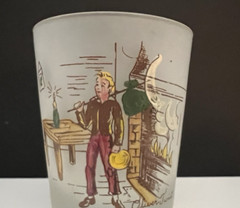 Hazel Atlas Set of 4 Vintage Lowball Frosted Glasses Charles Dickens Series