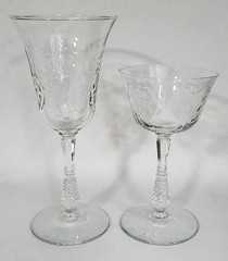 SET of 12 Vintage 20th C Etched 6x Wine & 6x Cocktail CRYSTAL Goblet GLASSES