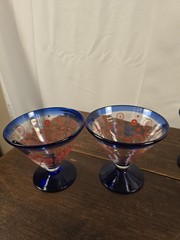 Set Of 6 Vintage Kosta Boda Martini Glasses Blue Bases Red Circle Swirls 12oz