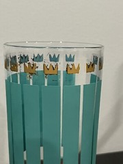 Retro Fred Press Signed Highball Glasses Green and Gold Vintage Used