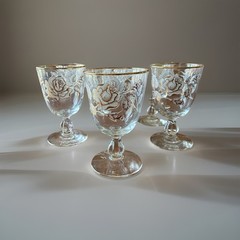 VTG Libbey Rose Bouquet Water Wine Goblets Set Of 5 Gold Rim Floral 5.5”