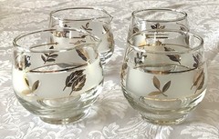 22 Pieces – Vintage Libby Frosted Golden Leaf Glass with Accessories
